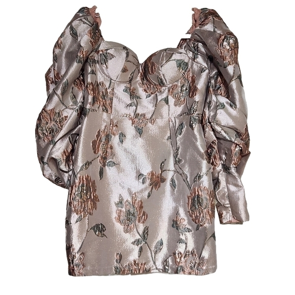 𝅺shein Gigot Oversized Sleeve Bustier Sweetheart Satin Dress Size: M - Picture 1 of 11